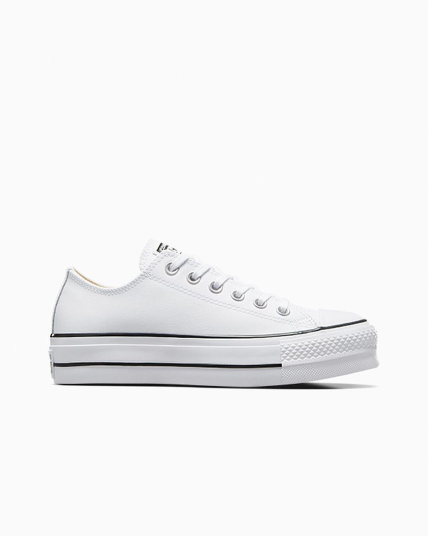 Zapatos Plataforma Converse Chuck Taylor All Star Lift Cuero Bajas Mujer Blancas Negras Blancas | PE WL0P82